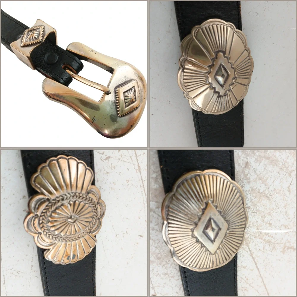 Vintage Justin Western Belt 32" Black Top Grain Leather Concho Silver Buckle - Picture 7 of 8